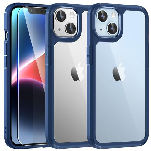 TAURI Defender Blue Case for iPhone 14 6.1, [Not Yellowing] and HD Screen Protector, [Military Grade Drop Protection] Shockproof Slim iPhone 14 Case Upgrade