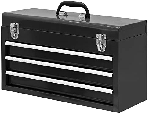 BIG RED 3 Drawer 20“ Metal Tool Box Portable Steel Tool Chest with Metal Latch Closure for Garage, Home and Workbench,Black,ANTBD133-XT