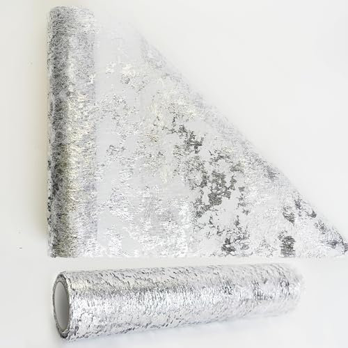 Silber Tischläufer, 10 Meter x 29 Zentimeter, glänzend goldene Tischdecke – EIN festliches Tischdeko für Advent, Weihnachten, Karneval, Taufen, Geburtstage und Hochzeiten