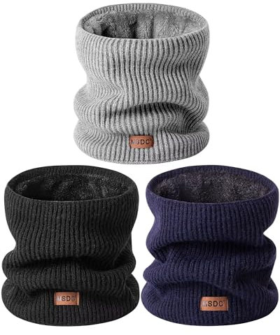 MSDC Winter-Halsgamaschen für Herren, 3er-Pack, Halswärmer für Damen, Thermo, dick, warm, Fleece-gefüttert, kaltes Wetter, Herren-Schal, Ski-Gesichtsmaske, Abdeckung, Schwarz, Grau und Marineblau