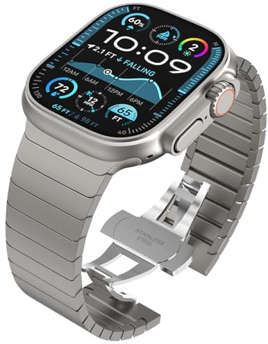 WINGLE Correa de repuesto de acero inoxidable para Apple Watch de 49 mm, 46 mm, 45 mm, 44 mm, 42 mm (serie 3), para iWatch Ultra 2/Ultra, Series 10/9/8/7/6/5/4/3/2/1/SE, titanio