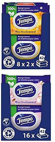 Bundle aus Tempo Feuchte Toilettentücher Mein Verwöhnmoment Calendula (16 Stück) und Tempo Feuchte Toilettentücher Mandelmilch & Panthenol (16 Stück)