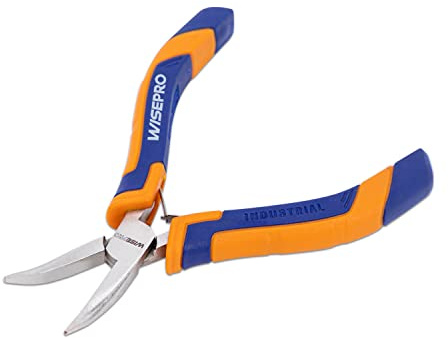 WISEPRO 5 Inch Mini 45-Degree Bent Nose Pliers, Snipe Nose Pliers, curved nose pliers for Jewelry Making, Repairing