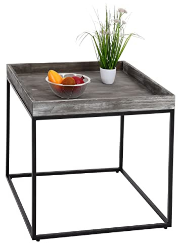 Mendler Beistelltisch HWC-K71 Paulowniaholz Metall 60x60x60cm - dunkelgrau | Kaffeetisch, Couchtisch, Tisch