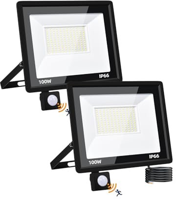 LED Strahler mit Bewegungsmelder, 100W 10000LM LED Fluter Flutlichtstrahler,6500K KaltesWeiß Außenstrahler Scheinwerfer,IP66 Wasserdicht LED Aussenstrahler für Garten, Hof, Garage