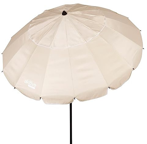AKTIVE Sombrilla playa antiviento plegable Crema Ø195 cm, Inclinable, Con protección UV 50, paravientos, sombrilla parasol grande (62275)