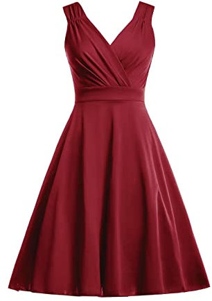 BABYONLINE D.R.E.S.S. Femme Robe Cocktail sans Manches Col en V Cache Coeur A-Line Evasée Chic et Elegante Bordeaux M