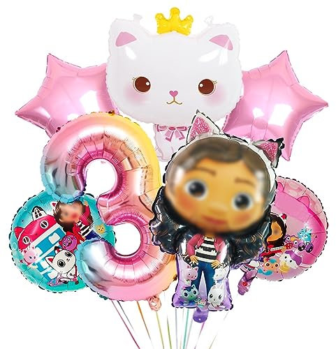 Geburtstag Luftballons Mädchen,Folienballon Rosa 3 Jahre Mädchen,Luftballon Katze Party Dekoration,Geburtstagsdeko Mädchen 3 Jahr