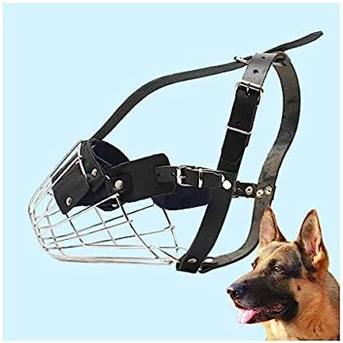 Bozal para Perro Basket para Perros Grandes, Máscara De Metal De Acero Inoxidable para Perros De Compañía, Correas De Cuero Ajustables para Pastor Alemán Belga Malinois,Pastor Alemán,Constructive2