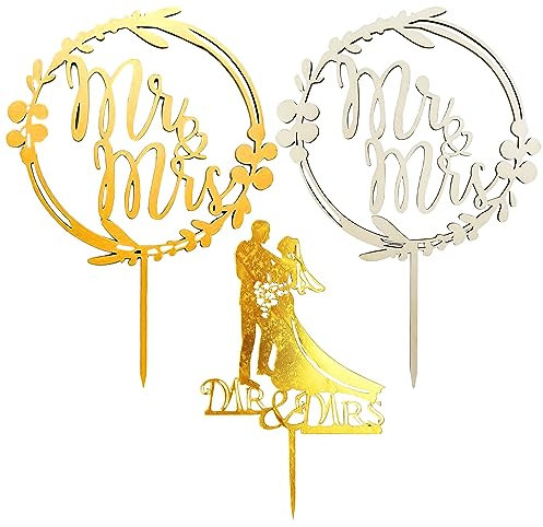 3 Piezas de Decoración para Tartas de Boda, Inserciones de Madera y Acrílicas, Adecuado para Compromiso, Bodas y Aniversario de Parejas