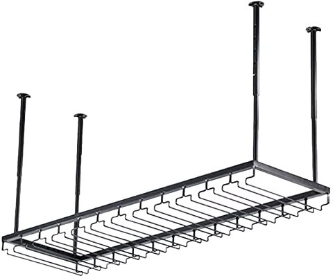 Weinregal |Schwarzer kreativer hängender Gläserhalter für Stielgläser |Decke Metall Glas Kelche Display Weinregale Lagerregal für Küchenbar, höhenverstellbar (Größe: 60 x 35 cm) Comfortable