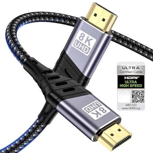 YUETUOL Cable HDMI 2Metro, 8K Cable HDMI 2.1 48Gbps Trenzado Alta Velocidad 8K@60Hz, 4K@120Hz 7680P eARC HDCP 2.2 y 2.3 DTS:X dinámico Dolby HDR, Compatible con PS5 X-BOX HDTV Monitor