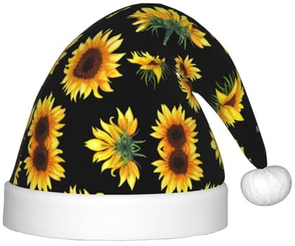 WURTON Weihnachtsmütze mit Sonnenblumen-Motiv, Schwarz und Gelb, für Kinder, Unisex, Neujahrsparty-Zubehör, Weihnachten