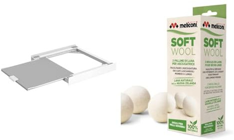 Meliconi Base Torre Evo L60, Kit di Sovrapposizione Lavatrice Asciugatrice Universale + Meliconi Soft Wool-Palline asciugatrice, Facilitano l'asciugatura dei Capi lasciandoli Morbidi a Lungo