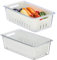 Relaxdays Contenitori per Frigo con Coperchio, Set da 2, Impilabili, Cestelli Scola Verdure, Box Alimenti, Trasparente, Plastica, 10 x 32 x 17,5 cm