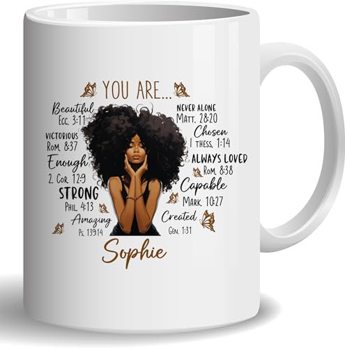 HOSALA -11Oz- Personalized You Are Beautiful Never Alone Coffee Mug, Black History Month Gift Mug, Afro American Tea Cup, Black Queen Gift, Ceramic Glossy Mug Gift For Family, Friends, Coworkers