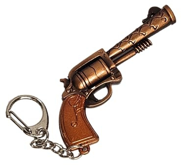 Fat-catz-copy-catz Novelty Copper Tone Vintage Style Miniature Pistol Hand Gun Revolver Keyring 7cm