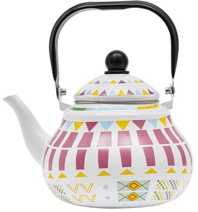 KEESUNG Emaille Teekanne 2.5L, Vintage Emaille Wasserkocher Wasserkessel Emaillierter Induktion Teekocher Wasserkessel mit Hitzebeständig Griff für Küche Zuhause Café Camping Gasherd
