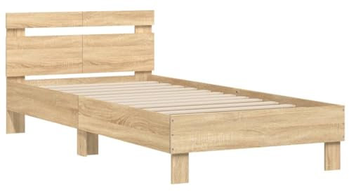 vidaXL Bettgestell, Bettrahmen mit Lattenrost, Bett Gästebett mit Kopfteil, Einzelbett Schlafzimmerbett Schlafzimmermöbel, Sonoma-Eiche 100x200cm