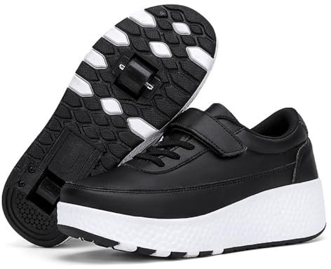 Mateju Schuhe mit Rollen für Jungen Mädchen Kinder Rollschuhe 2-in-1 mit Doppelt Rollen Versenkbarer Jugend Mode Sportschuhe Leichte Dicke SohleRoller Schuhe Skateboardschuhe
