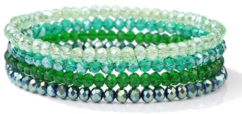 Hrlace Lot de 4 bracelets de perles de verre extensibles en cristal - Perles de cristal - Pierre de guérison - Bracelet porte-bonheur bohème multicolore - Bijou fantaisie empilable - Cadeau de fête
