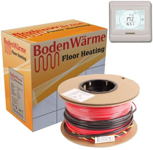 Electric Underfloor Heating Cable Kit. 150w /m² Loose Wire Under Tile Heating (Including Touch Screen Thermostat) (12m²)