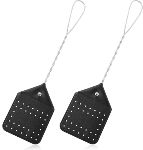 2 Piezas Matamoscas, Matamoscas de Cuero Resistente Matamoscas Manual con Mango de Metal Matamoscas para Avispas para el Hogar la Cocina el Interior y el Exterior
