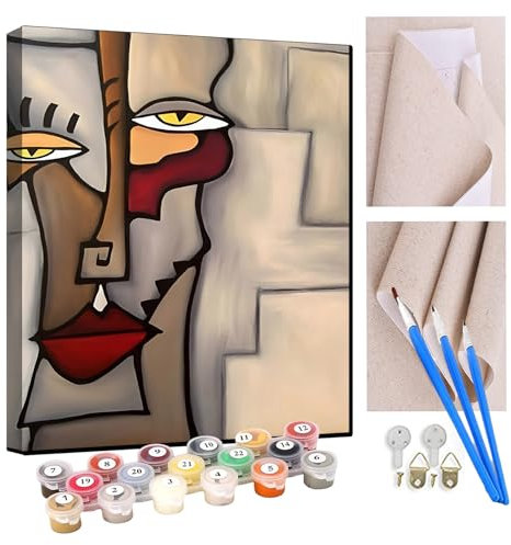 KANGBAWA Peinture par Numero Adulte Visage de femme tordu abstrait DIY Peinture à l'huile Numéros Toile Paint by Numbers Peindre par Nombre Kits sans Cadre 40x50cm