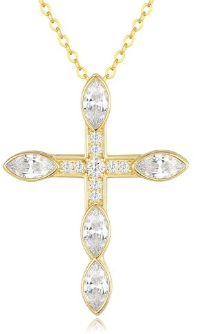 FANCIME 14K Gold Vergoldete Kreuz Anhänger Kette Damen, Damen Halskette mit Funkelnde Zirkonia aus 925 Sterling Silber, Schmuck für Frauen Kinder, Verstellbar Kettenlänge: 40 + 5 cm