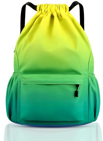 Fadeeg Sportbeutel, Sportrucksack Kinder, Turnbeutel Damen Und Jungen, Turnbeutel Mit Kordelzug Beutel Rucksack Für Gelule, Fitnessstudio, Sport, Reisen, Gelbimmen-Gelbgrün