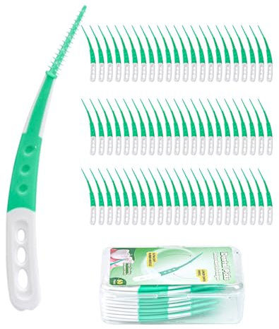 60 cepillos interdentales de silicona suave, cepillos interdentales portátiles con caja, cepillos dentales, forma curvada, cepillos para espacios interdentales sensibles