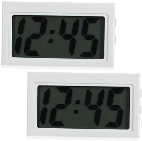 HOLIDYOYO 2pcs Small Digital Car Clock White Mini Dashboard Electronic Clock Silent Compact Travel for Children and Students Stick-on Adhesive