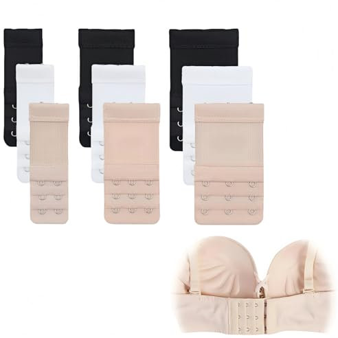 Heanvmyss Estensori per Reggiseno,9 Pezzi Allunga Reggiseno 2/3 Ganci 3 File Set,Estensione della Cinghia del Reggiseno Morbida e Confortevole per Donna(Bianco,Nero,Colore della Pelle)