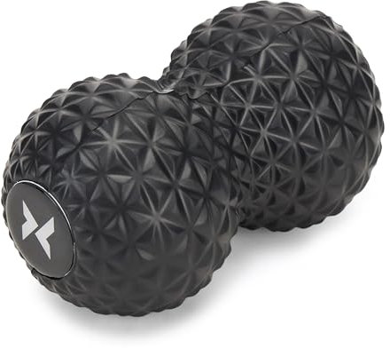 TREXO Double balle de massage de couleur noire 16 x 9 x 9 cm - Fabriquée en EVA flexible - Double balle de massage durable et légère avec surface antidérapante - Idéale pour le dos, la nuque et les