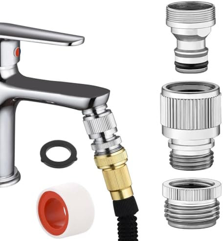 Adaptador de conector rápido para grifo de fregadero, kit de 4 adaptadores de grifo a manguera para manguera de jardín, manguera de ducha, lavadora portátil, baño de mascotas, acoplador de fregadero