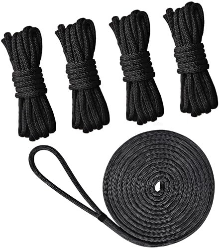 Boat Dock Lines Double Braided Nylon Boat Rope for Docking Marine Mooring Ropes Dock Lines with 12 Eyelet (D: 3/8 inch, L: 16.5ft, 4pcs)