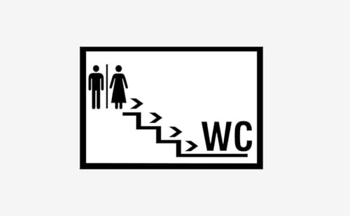 Schild WC Treppe runter 20 x 30cm hergestellt aus • PVC Hartschaum Weiß • Aluverbund 3mm • 100% Made in Germany (PVC Hartschaumplatte 3 mm, Material:)