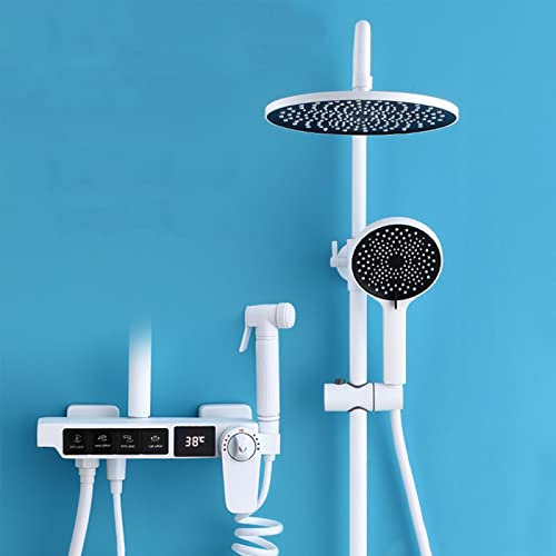 Thermostatic Shower System White, Digital Display Shower Faucet Set, Bath Shower Mixer Tap, High Pressure Rain Shower Set Wall Mounted, Bidet Sprayer