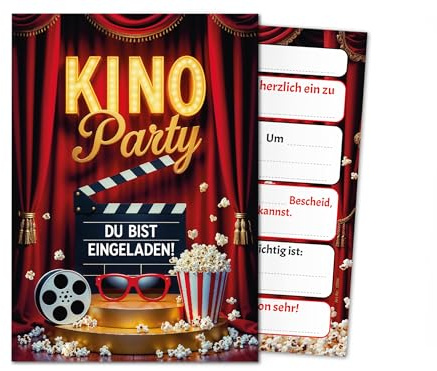Junaversum 12 Einladungskarten zum Kindergeburtstag Kino Cinema Party Mädchen Jungen rot Kinder Einladungen Geburtstag Geburtstagseinladungen Kids