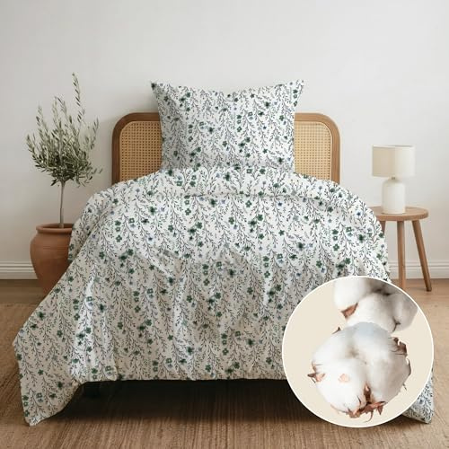 Dreamzie Bettwäsche 135x200 Baumwolle 2-teilig - Floral - 1 Bettbezug 135x200 + 1 Kissenbezug 80x80 - Bettwäsche-Set mit Reißverschluss - Oeko-Tex - Pflegeleicht & Bedruckt