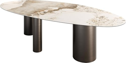 DELIFE Esszimmertisch Edge Oval Keramik Minas Melange Weiß-Beige 280x130 | Troa Edelstahl Graphit