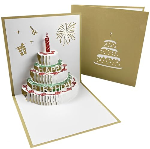 GNALIA 3D Pop Up Grußkarten Geburtstag, Geburtstagskarte Mit Schönen Papier-Cut Und Umschlag, Licht Und Musik Geburtstagskarten Lustig Für Frauen Männer Kinder Mädchen Freundin Mit Umschlägen (Gold)