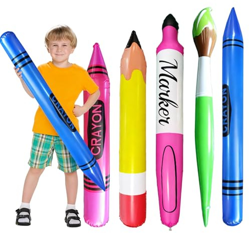 6 Stück Aufblasbare Bleistift Luftballons Set,70cm AufblasbareBleistift Ballon,Buntstifte Ballon für Schulkind Klassenzimmer Einschulung Party Deko,Geburtstagsparty Dekorationen