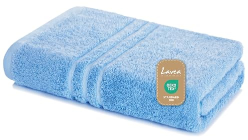Lavea® Badetuch 100x150 cm - Delphinblau | 100% Baumwolle, Großes Duschtuch, saugstark, weich und hautfreundlich, Frottierserie Elena, waschbar und strapazierfähig