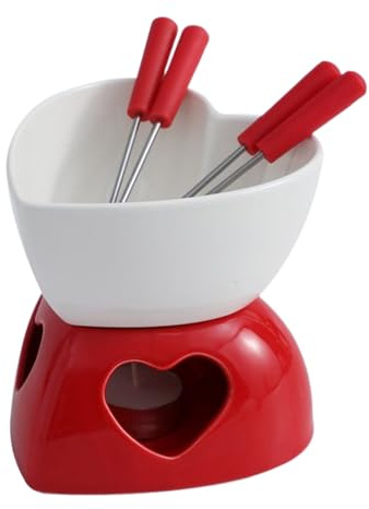 BommFu Keramischer Mini-Fondue-Becher Set - Mit Gabeln & Teelicht Für Schokolade & Dessert