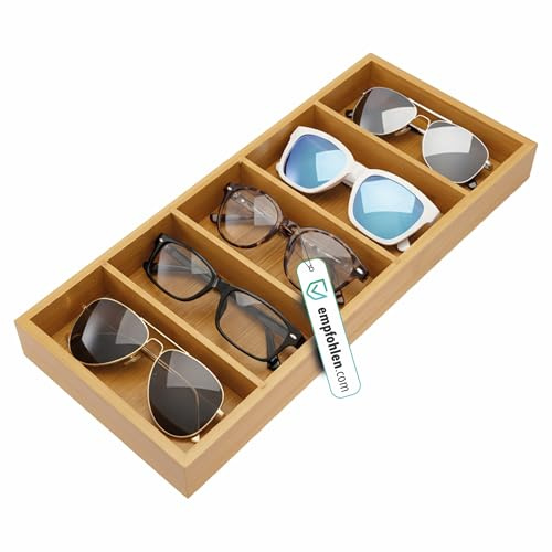 Kibun Bambus Organizer Schublade Brillenbox - 5 Fächer | Natürliches Holz | Schubladen Organizer Küche und Büro für Brillen Schmuck Stifte Kabel und weitere Kleinteile