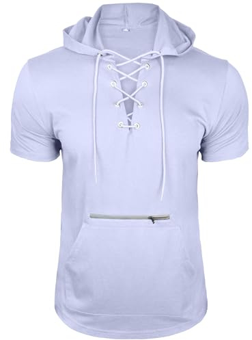MakingDa Athletische Kurzarm Kapuze Männer Mode Training Gym Pullover Kapuze Hemd Knopf Muskel Fit Sommer Sweatshirt Leichtes Hip Hop Laufen Boxen Wandern Sport Hoodies T-Shirt