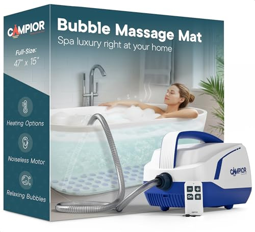 Tapis de bain moussant pour baignoire 120 cm x 37 cm Air Spa chauffant complet avec 6 niveaux de bulles réglables, design antidérapant et étanche, télécommande, pour le stress, soulagement musculaire