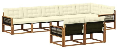 vidaXL Outdoor-Sofagarnitur mit Kissen 8 pcs Natur und Creme, Gartenmöbel, modernes Outdoor-Sofa, Robustes Eckset für Terrasse, Lounge und Komfort
