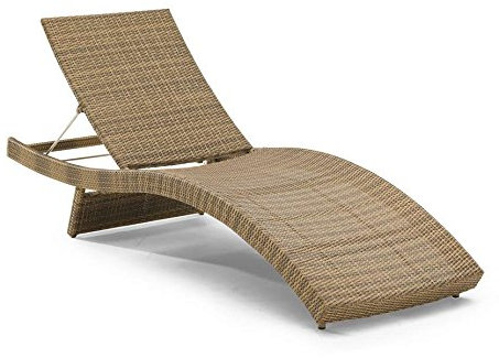 Strandkorbwerk Sonnenliege Pesaro Mixed Beige Flachgeflecht stapelbar Gartenliege Garten Terrasse Wintergarten